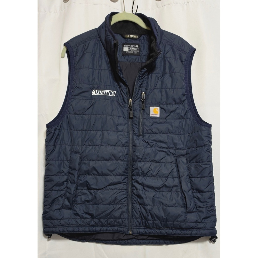 Carhartt Rain Defender Relaxed Fit Vest Navy Blue Quilted Smith's Logo Mens L